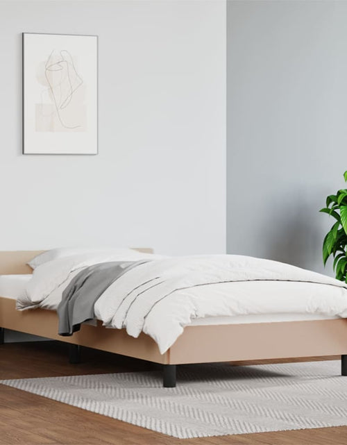 Încărcați imaginea în vizualizatorul Galerie, Cadru de pat cu tăblie, cappuccino, 100x200 cm, piele ecologică - Lando
