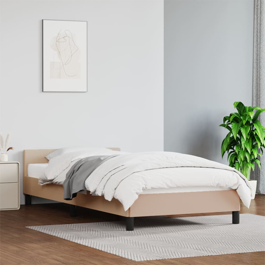 Cadru de pat cu tăblie, cappuccino, 100x200 cm, piele ecologică - Lando