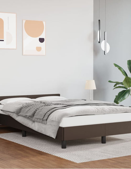Încărcați imaginea în vizualizatorul Galerie, Cadru de pat cu tăblie, maro, 120x200 cm, piele ecologică - Lando
