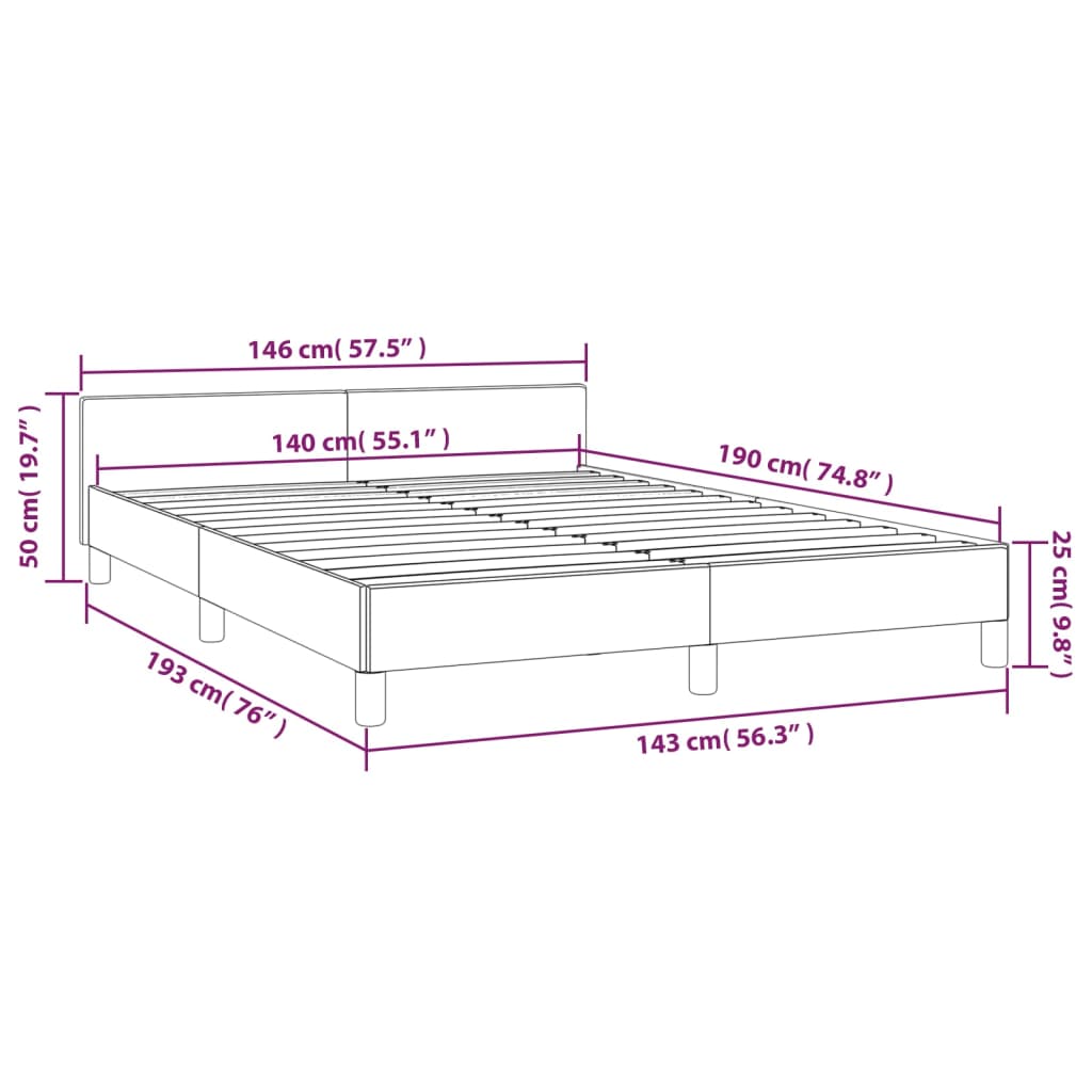 Cadru de pat cu tăblie, negru, 140x190 cm, piele ecologică - Lando
