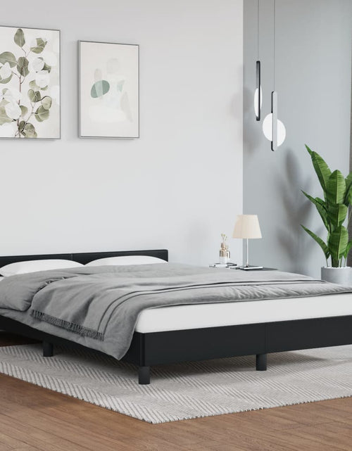 Încărcați imaginea în vizualizatorul Galerie, Cadru de pat cu tăblie, negru, 140x190 cm, piele ecologică - Lando
