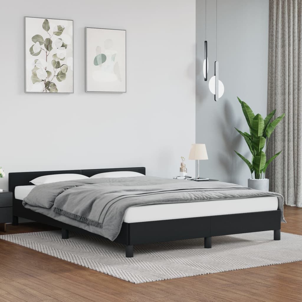 Cadru de pat cu tăblie, negru, 140x190 cm, piele ecologică - Lando