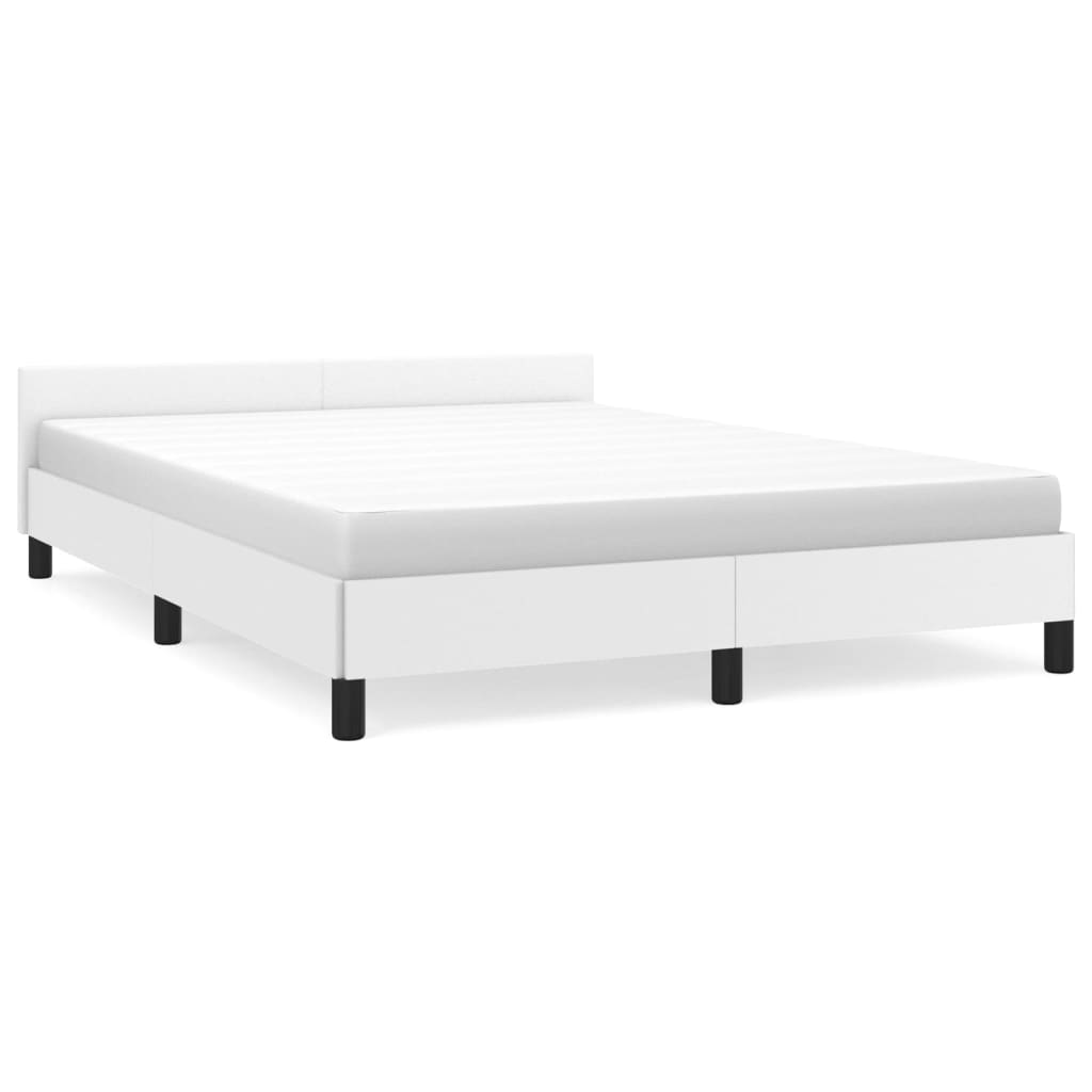 Cadru de pat cu tăblie, alb, 140x190 cm, piele ecologică - Lando
