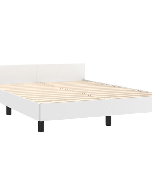 Încărcați imaginea în vizualizatorul Galerie, Cadru de pat cu tăblie, alb, 140x190 cm, piele ecologică - Lando
