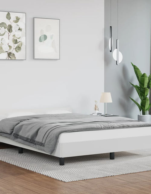 Încărcați imaginea în vizualizatorul Galerie, Cadru de pat cu tăblie, alb, 140x190 cm, piele ecologică - Lando
