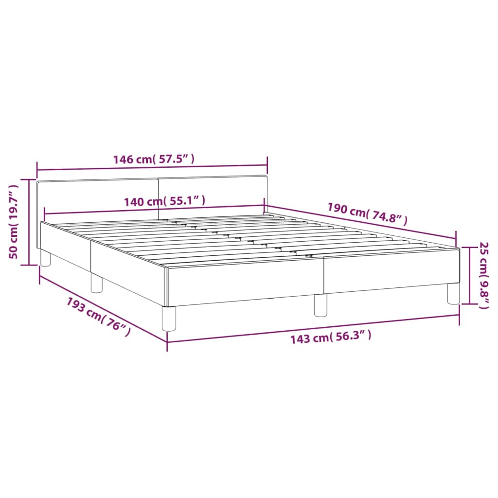 Cadru de pat cu tăblie, gri, 140x190 cm, piele ecologică - Lando