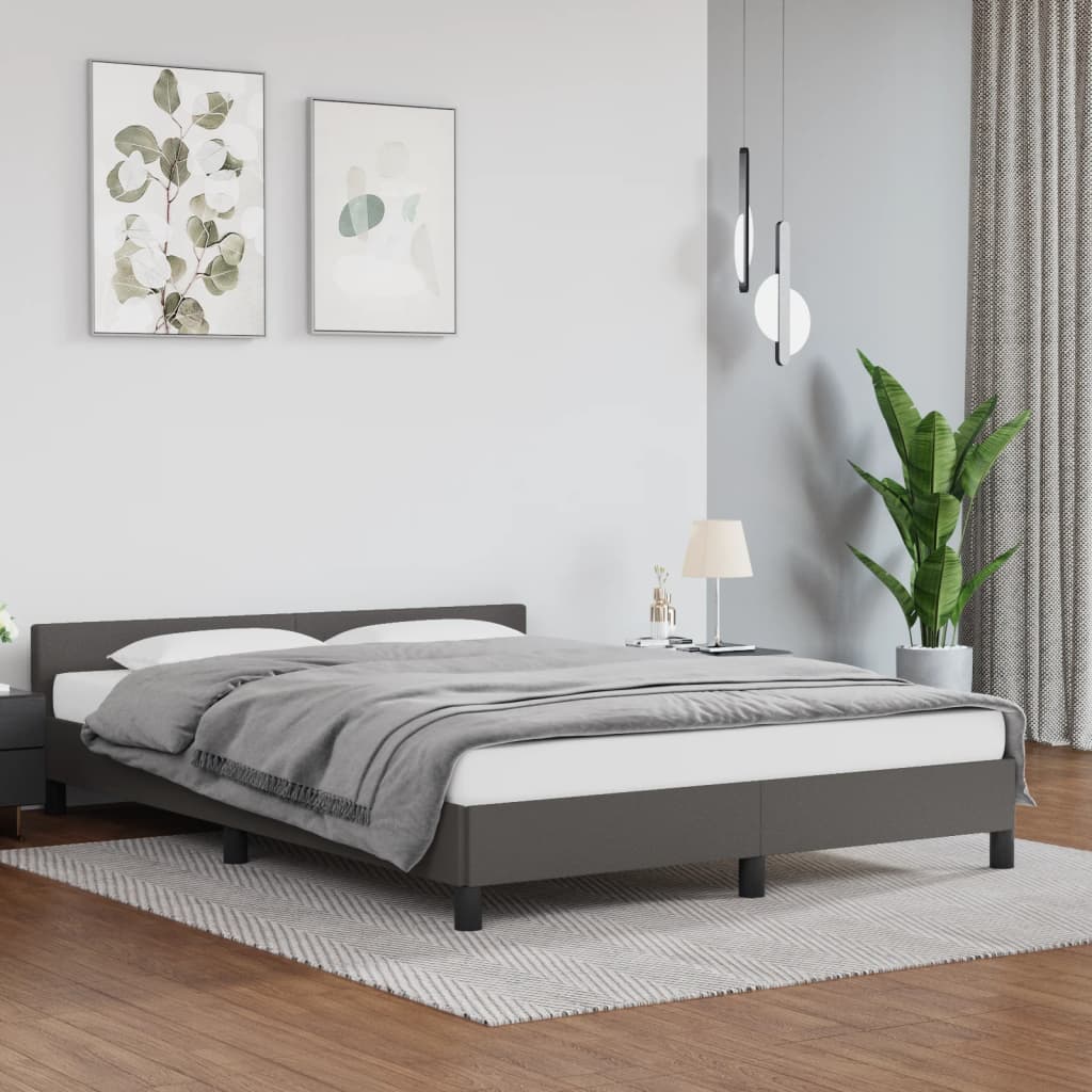 Cadru de pat cu tăblie, gri, 140x190 cm, piele ecologică - Lando