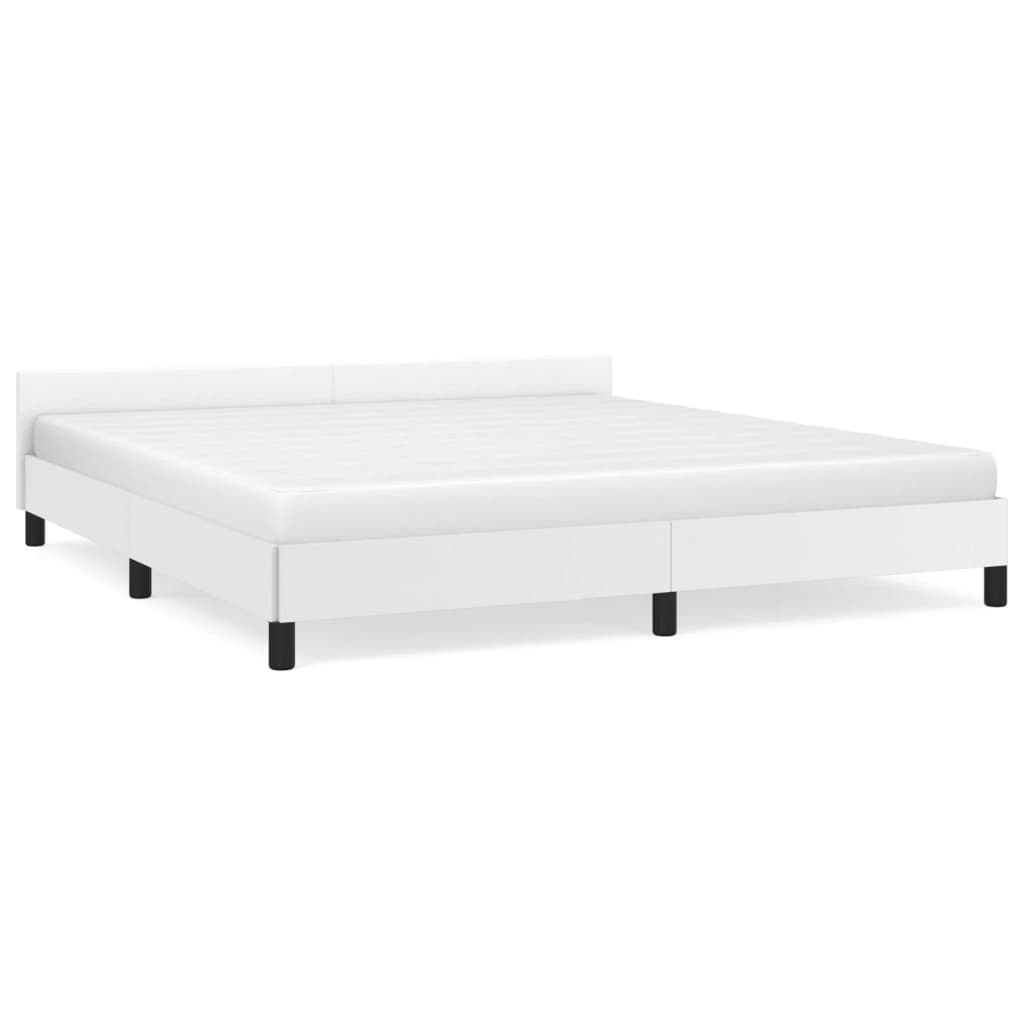 Cadru de pat cu tăblie, alb, 160x200 cm, piele ecologică - Lando