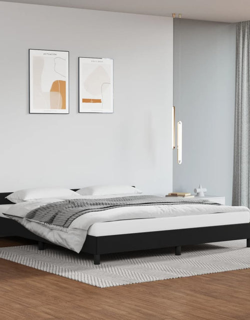 Încărcați imaginea în vizualizatorul Galerie, Cadru de pat cu tăblie, negru, 180x200 cm, piele ecologică - Lando
