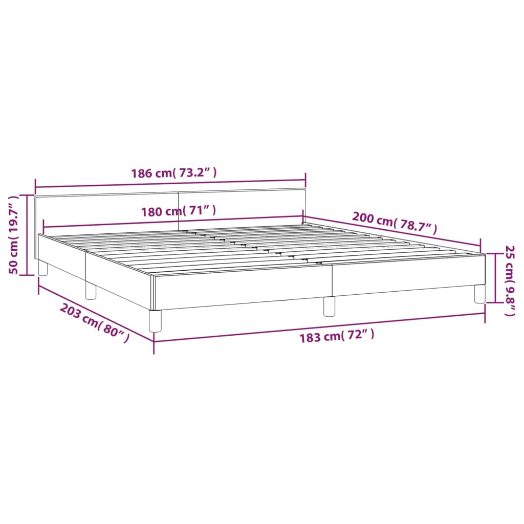 Cadru de pat cu tăblie, gri, 180x200 cm, piele ecologică - Lando