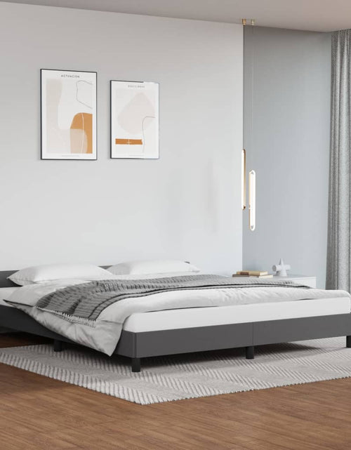 Încărcați imaginea în vizualizatorul Galerie, Cadru de pat cu tăblie, gri, 180x200 cm, piele ecologică - Lando
