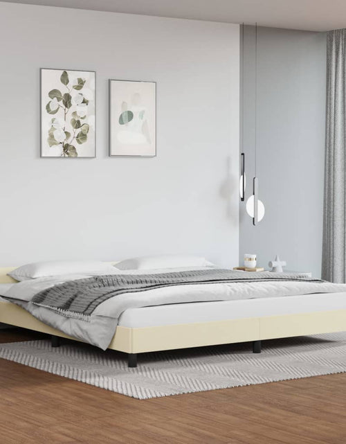 Încărcați imaginea în vizualizatorul Galerie, Cadru de pat cu tăblie, crem, 200x200 cm, piele ecologică - Lando
