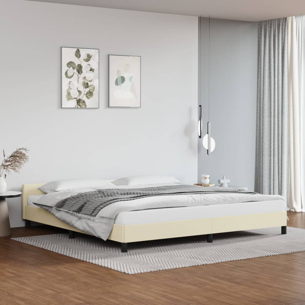 Cadru de pat cu tăblie, crem, 200x200 cm, piele ecologică - Lando