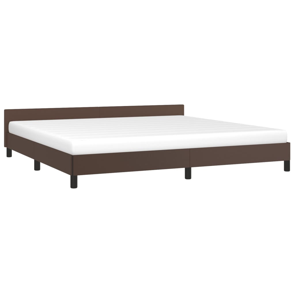 Cadru de pat cu tăblie, maro, 200x200 cm, piele ecologică - Lando