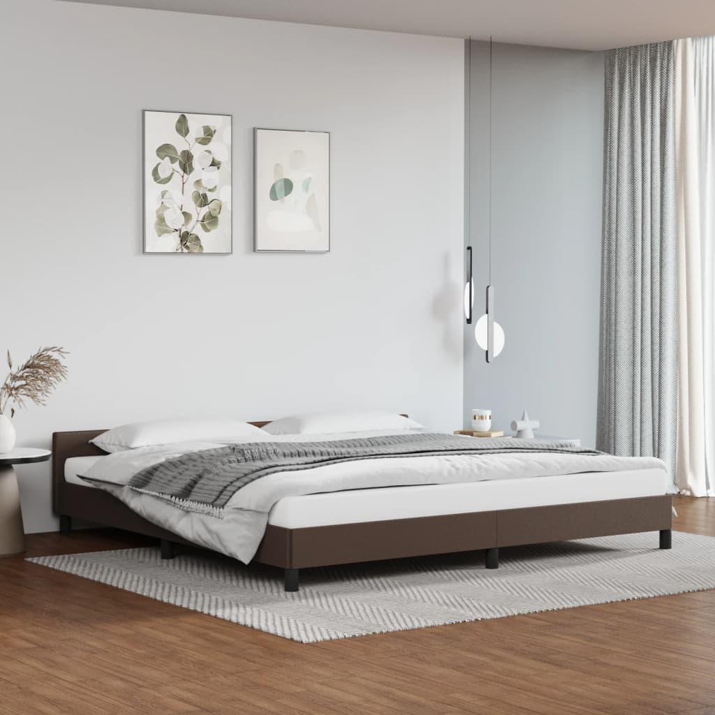 Cadru de pat cu tăblie, maro, 200x200 cm, piele ecologică - Lando