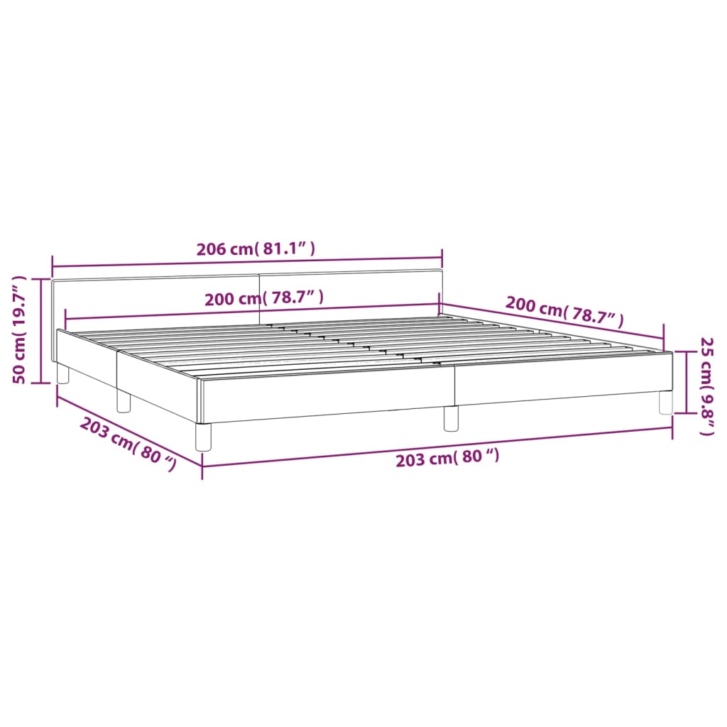 Cadru de pat cu tăblie, gri, 200x200 cm, piele ecologică - Lando