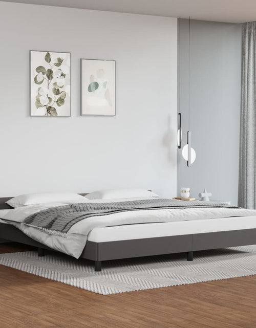 Загрузите изображение в средство просмотра галереи, Cadru de pat cu tăblie, gri, 200x200 cm, piele ecologică - Lando
