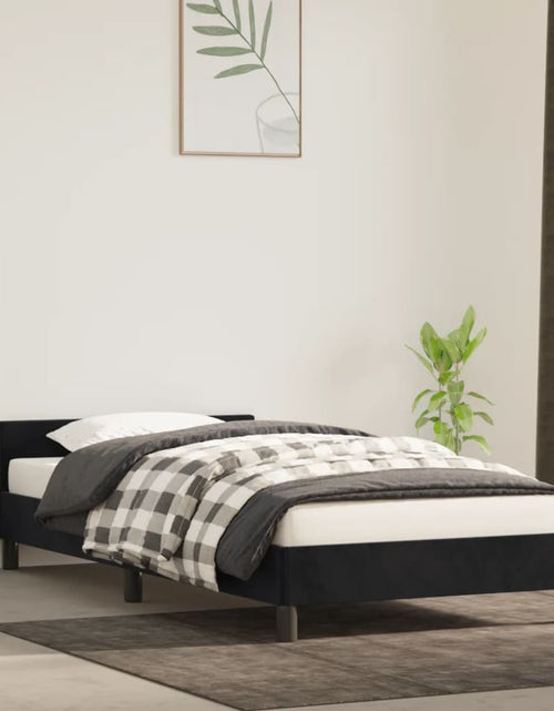 Загрузите изображение в средство просмотра галереи, Cadru de pat cu tăblie, negru, 80x200 cm, catifea - Lando
