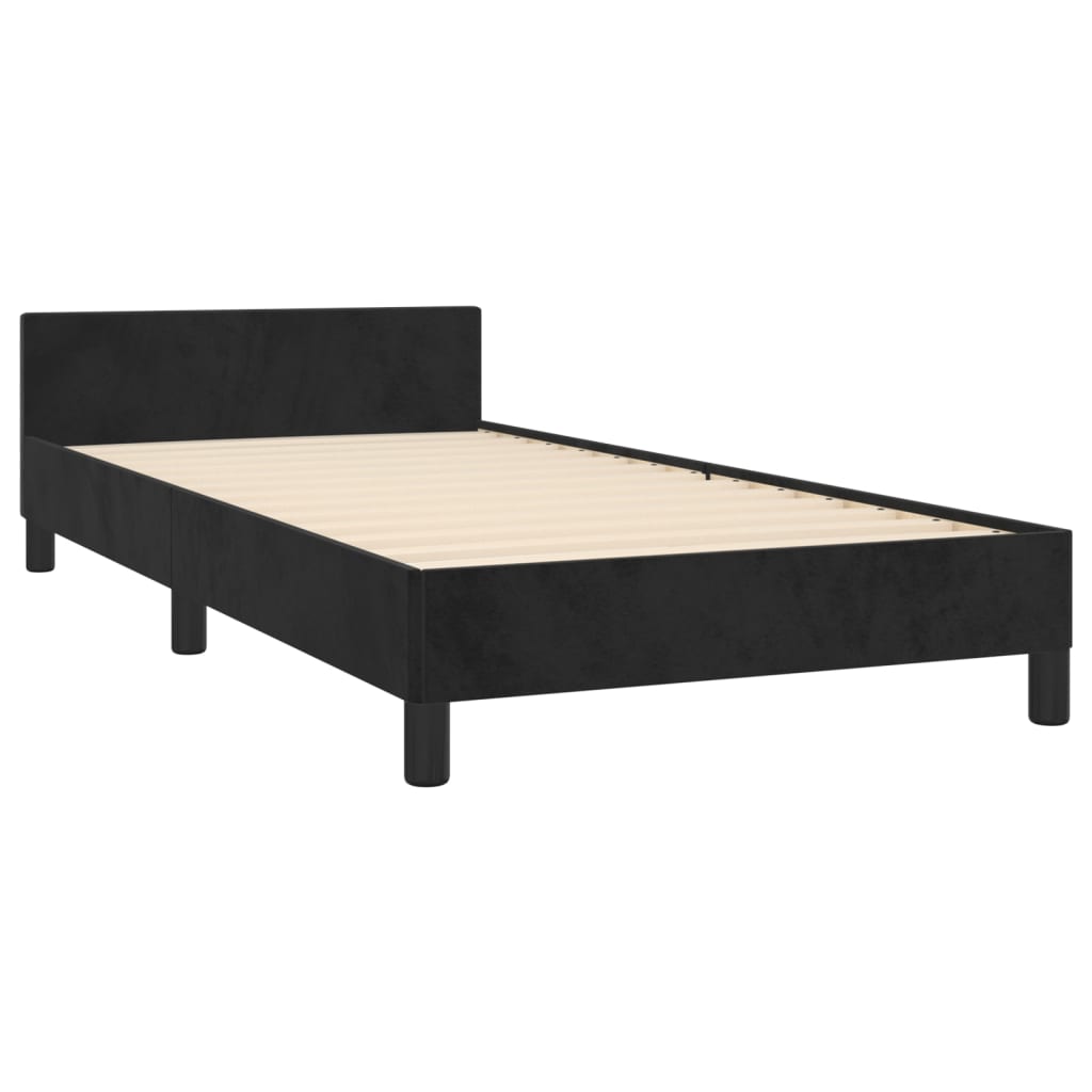 Cadru de pat cu tăblie, negru, 90x190 cm, catifea - Lando