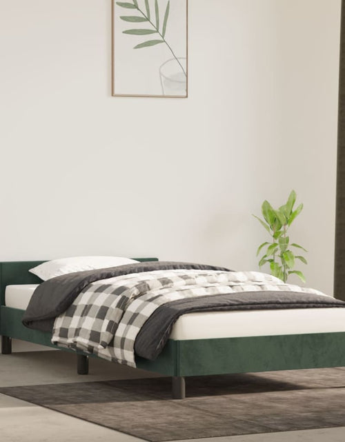 Încărcați imaginea în vizualizatorul Galerie, Cadru de pat cu tăblie, verde închis, 90x190 cm, catifea - Lando
