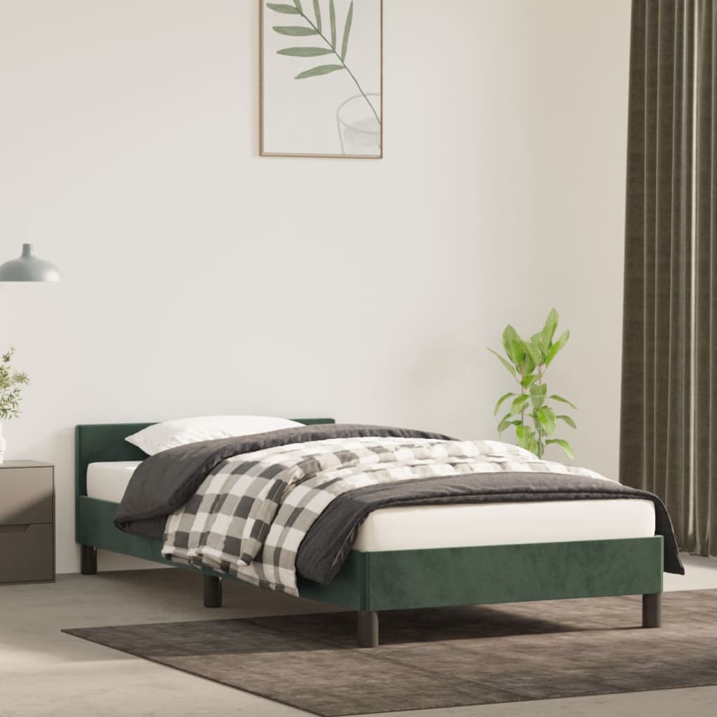 Cadru de pat cu tăblie, verde închis, 90x190 cm, catifea - Lando