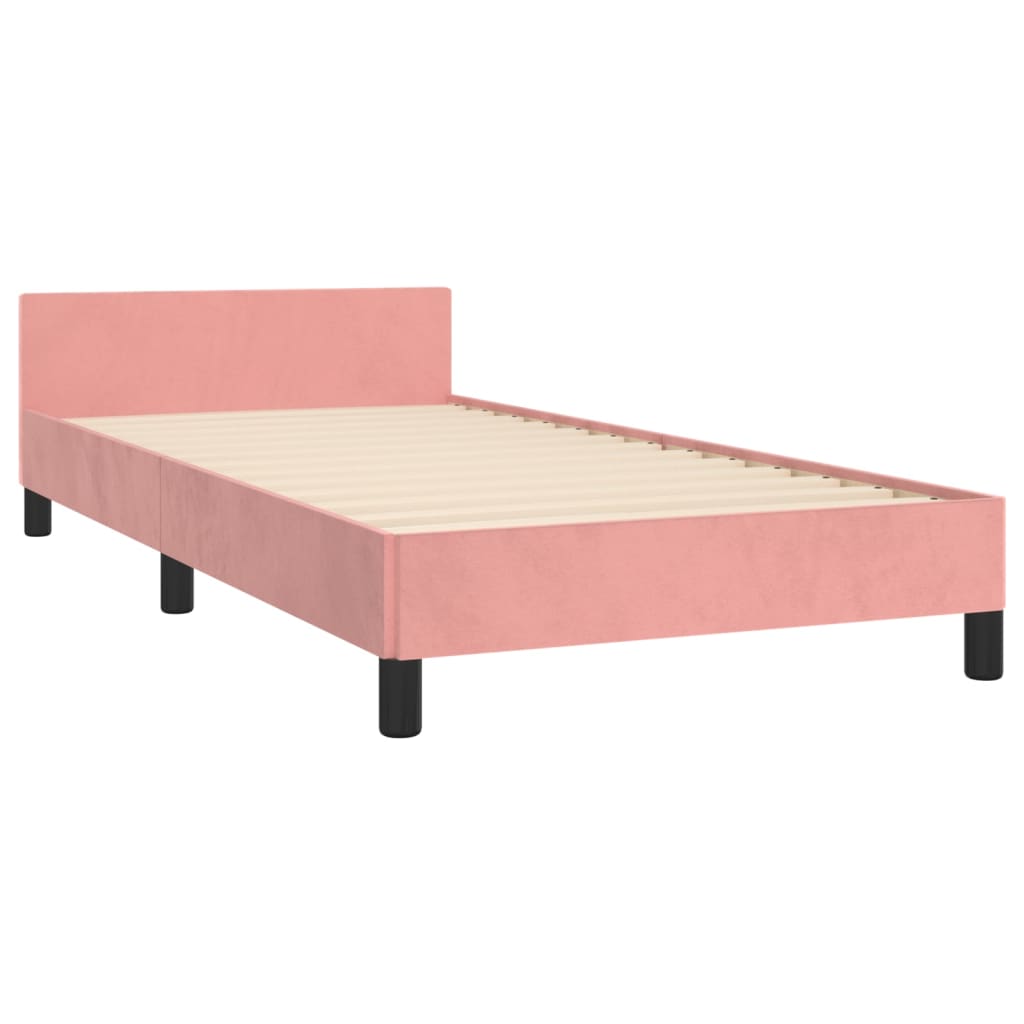Cadru de pat cu tăblie, roz, 90x200 cm, catifea - Lando