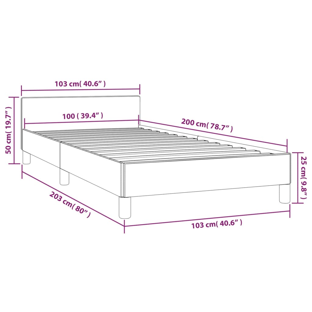 Cadru de pat cu tăblie, negru, 100x200 cm, catifea - Lando