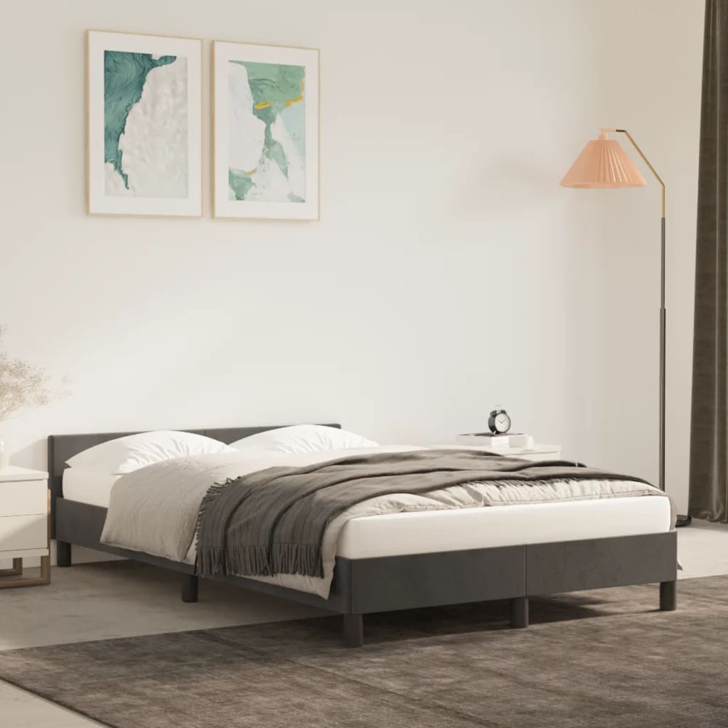 Cadru de pat cu tăblie, gri închis, 120x200 cm, catifea - Lando