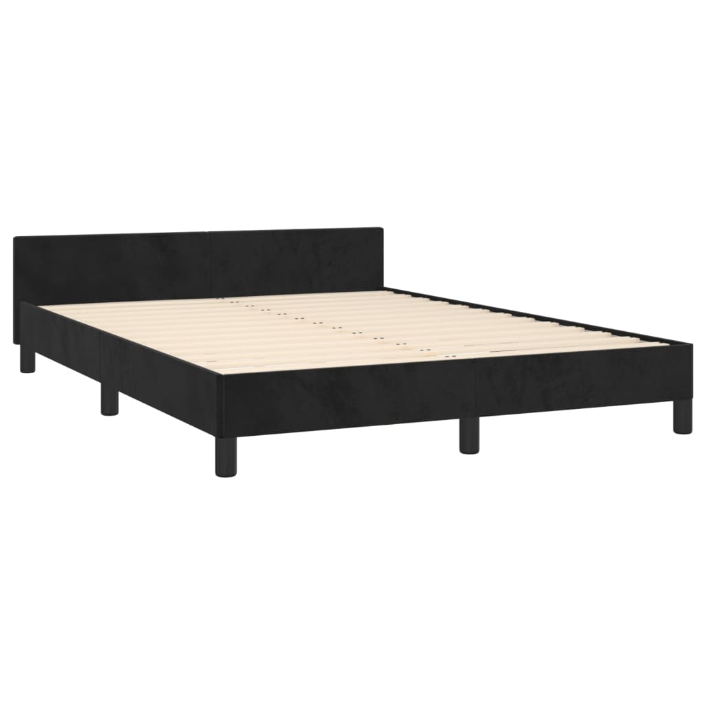 Cadru de pat cu tăblie, negru, 140x190 cm, catifea - Lando