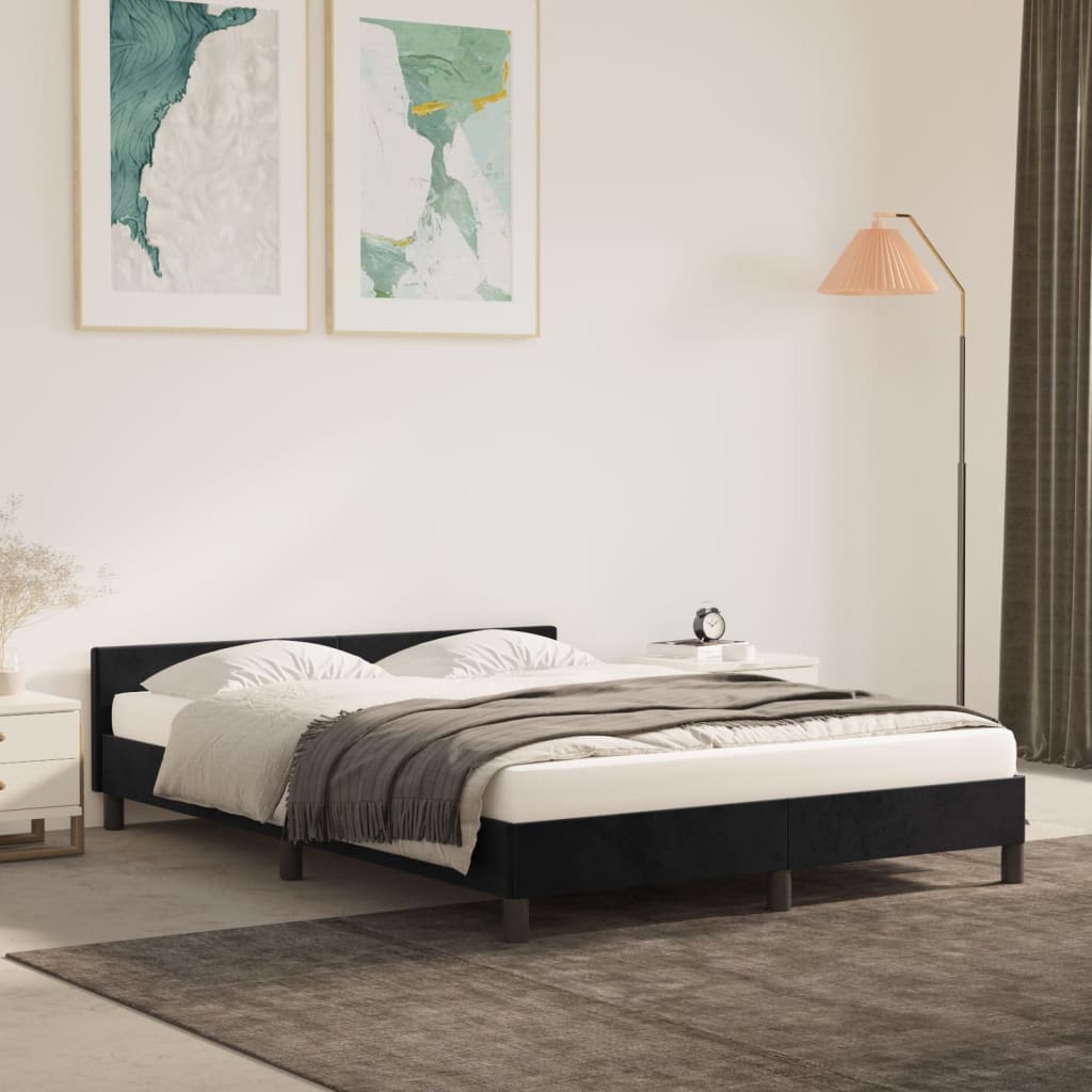 Cadru de pat cu tăblie, negru, 140x190 cm, catifea - Lando