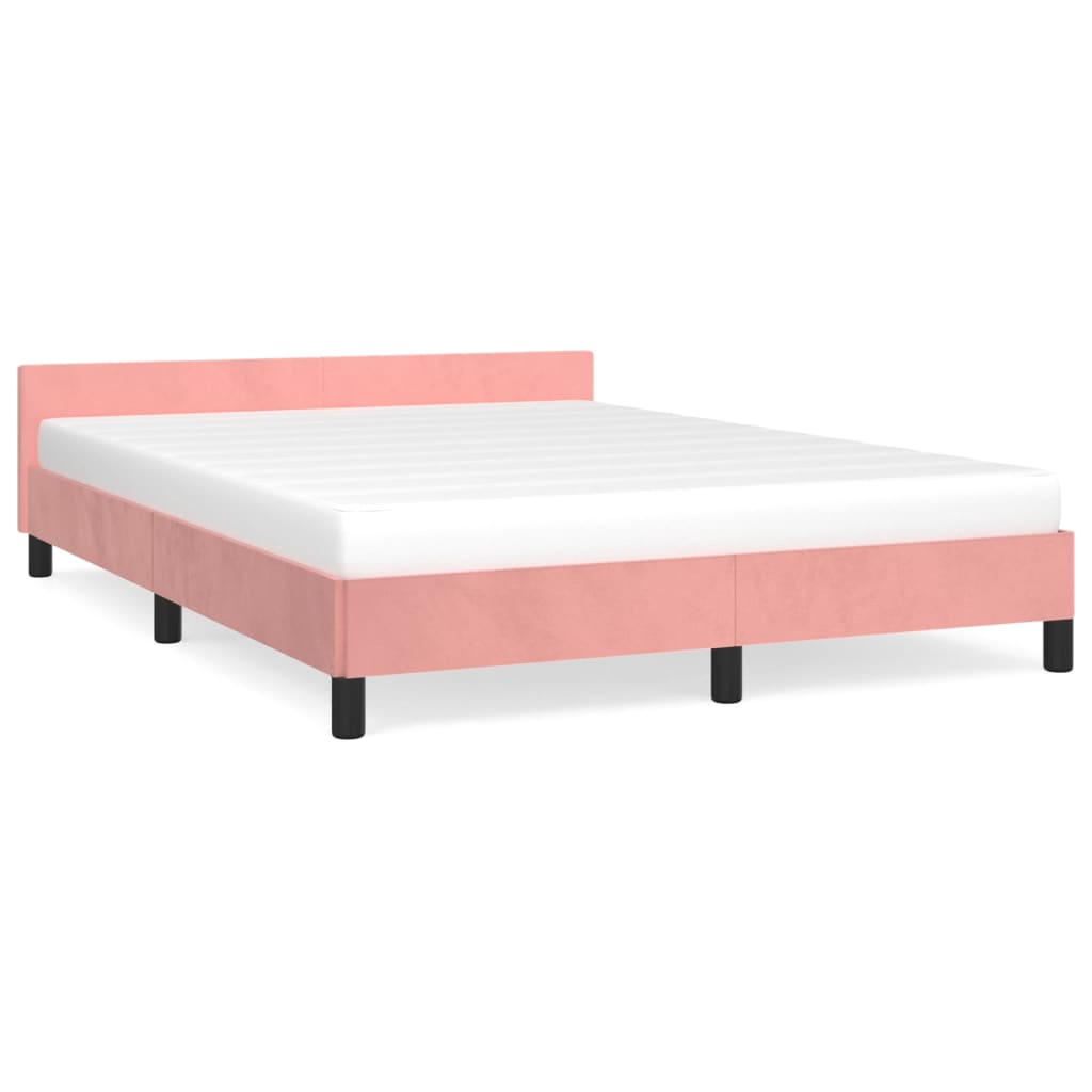 Cadru de pat cu tăblie, roz, 140x190 cm, catifea - Lando