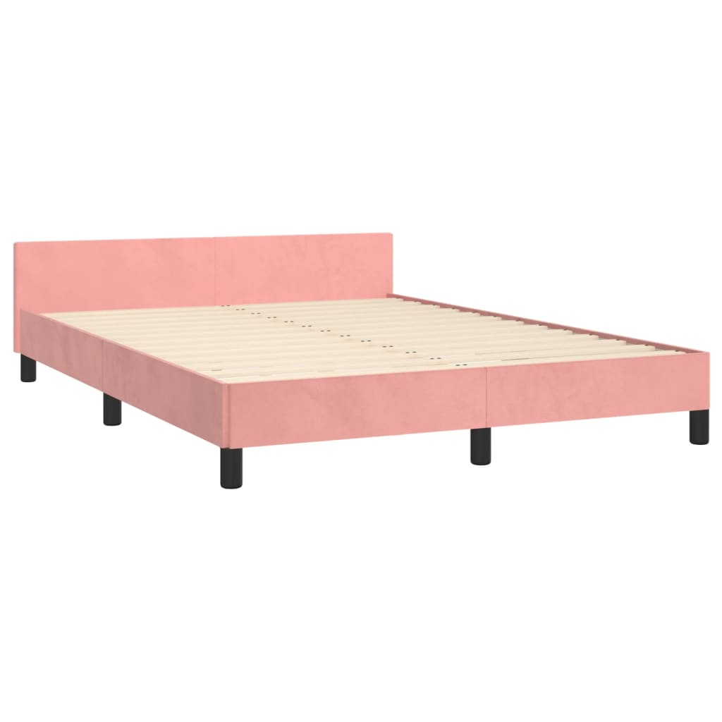 Cadru de pat cu tăblie, roz, 140x190 cm, catifea - Lando