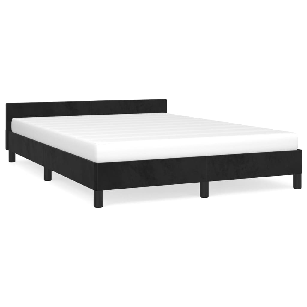 Cadru de pat cu tăblie, negru, 140x200 cm, catifea - Lando