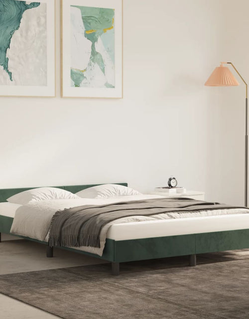 Загрузите изображение в средство просмотра галереи, Cadru de pat cu tăblie, verde închis, 140x200 cm, catifea - Lando
