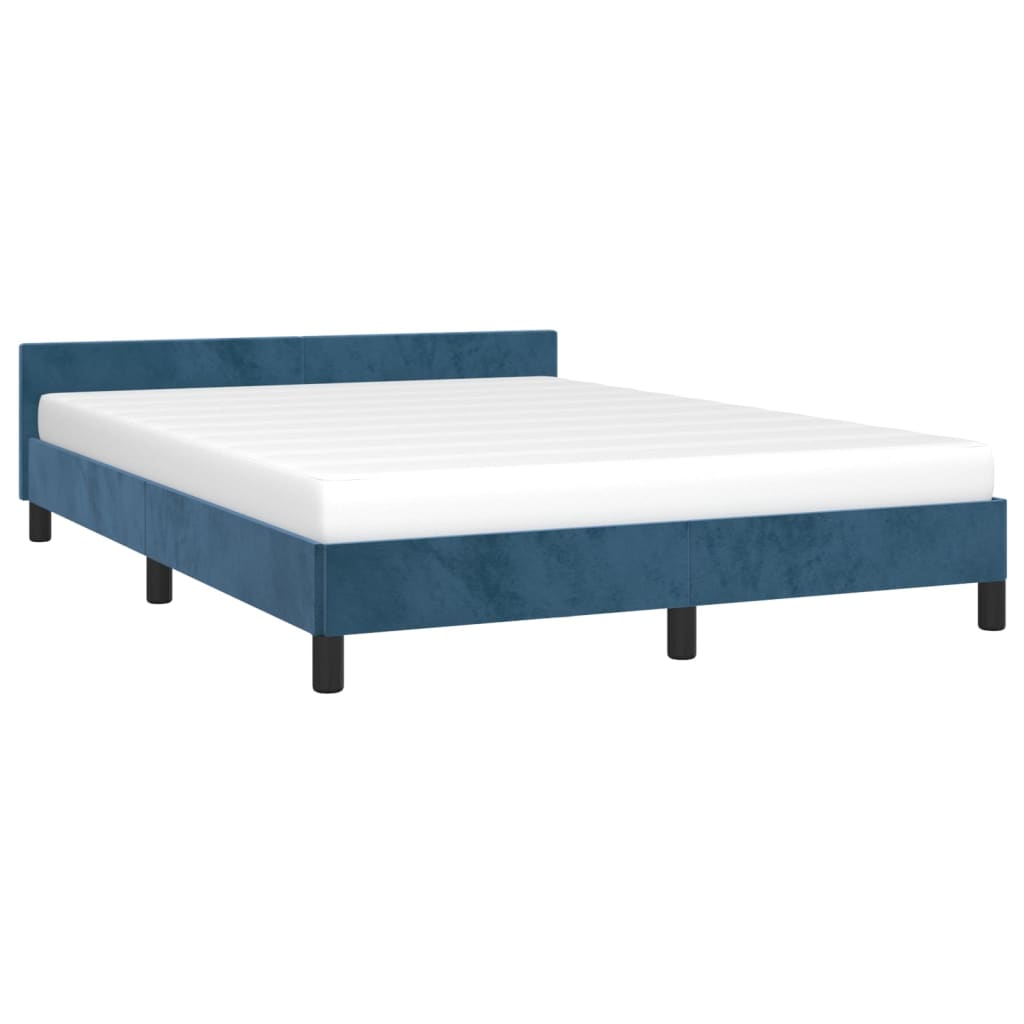 Cadru de pat cu tăblie, albastru închis, 140x200 cm, catifea - Lando