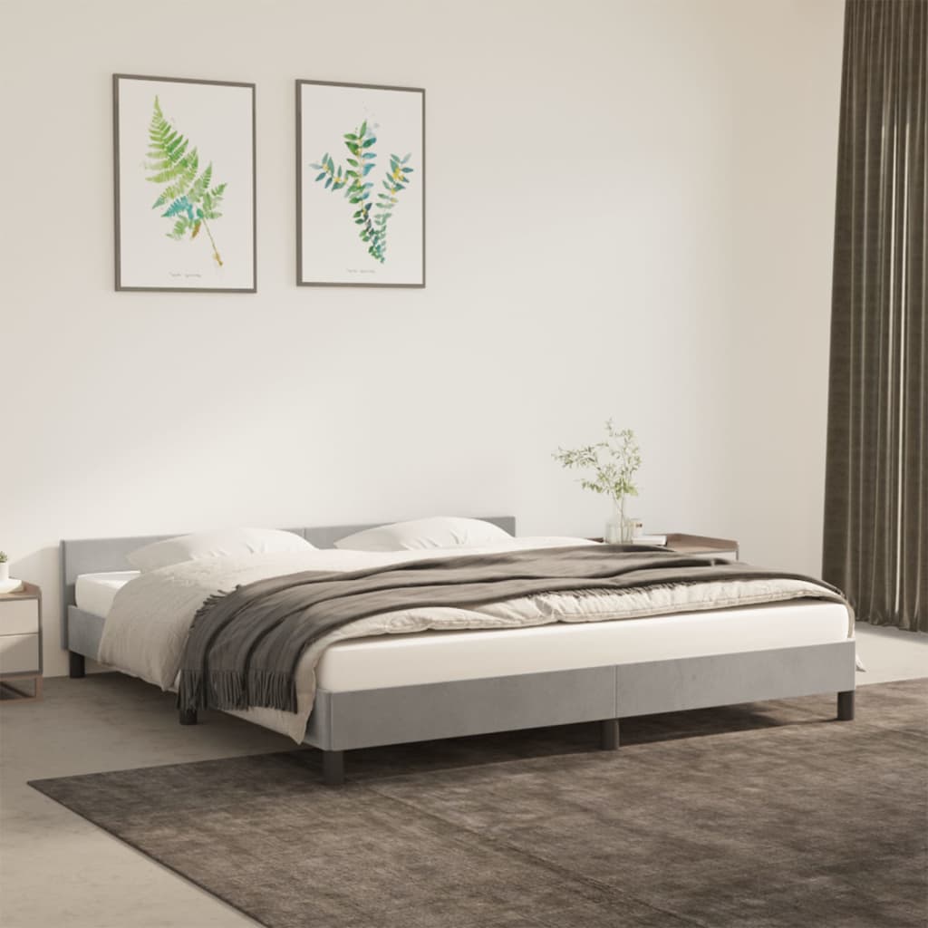 Cadru de pat cu tăblie, gri deschis, 160x200 cm, catifea - Lando