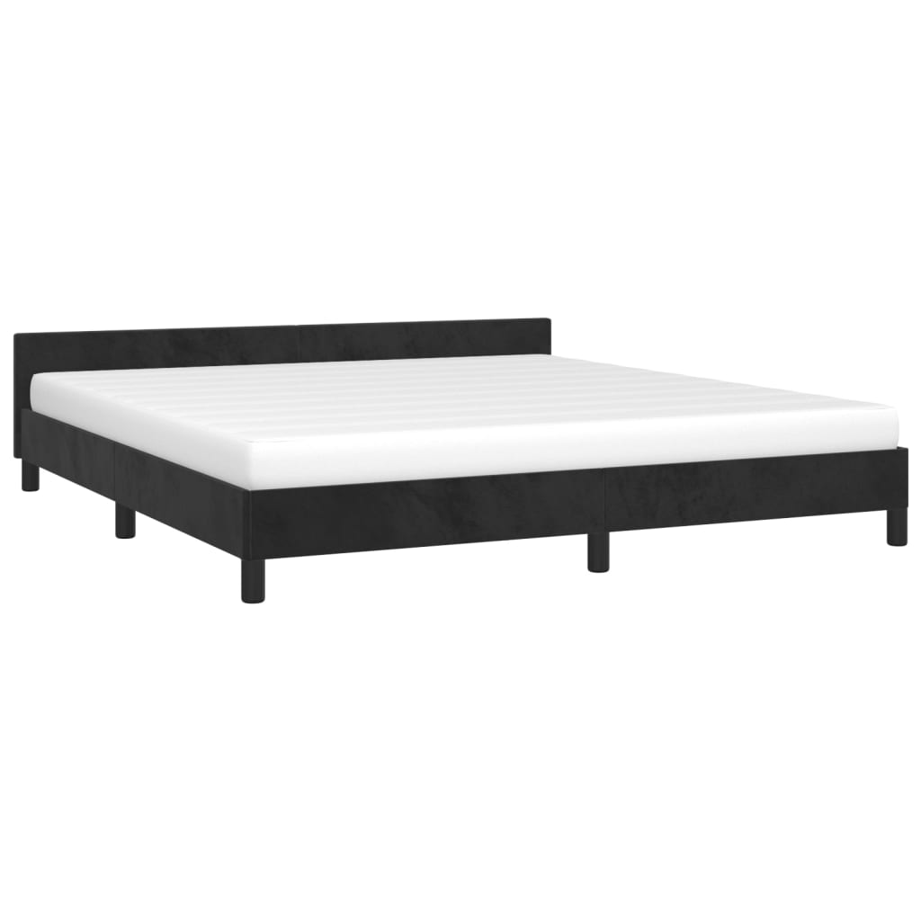 Cadru de pat cu tăblie, negru, 160x200 cm, catifea - Lando