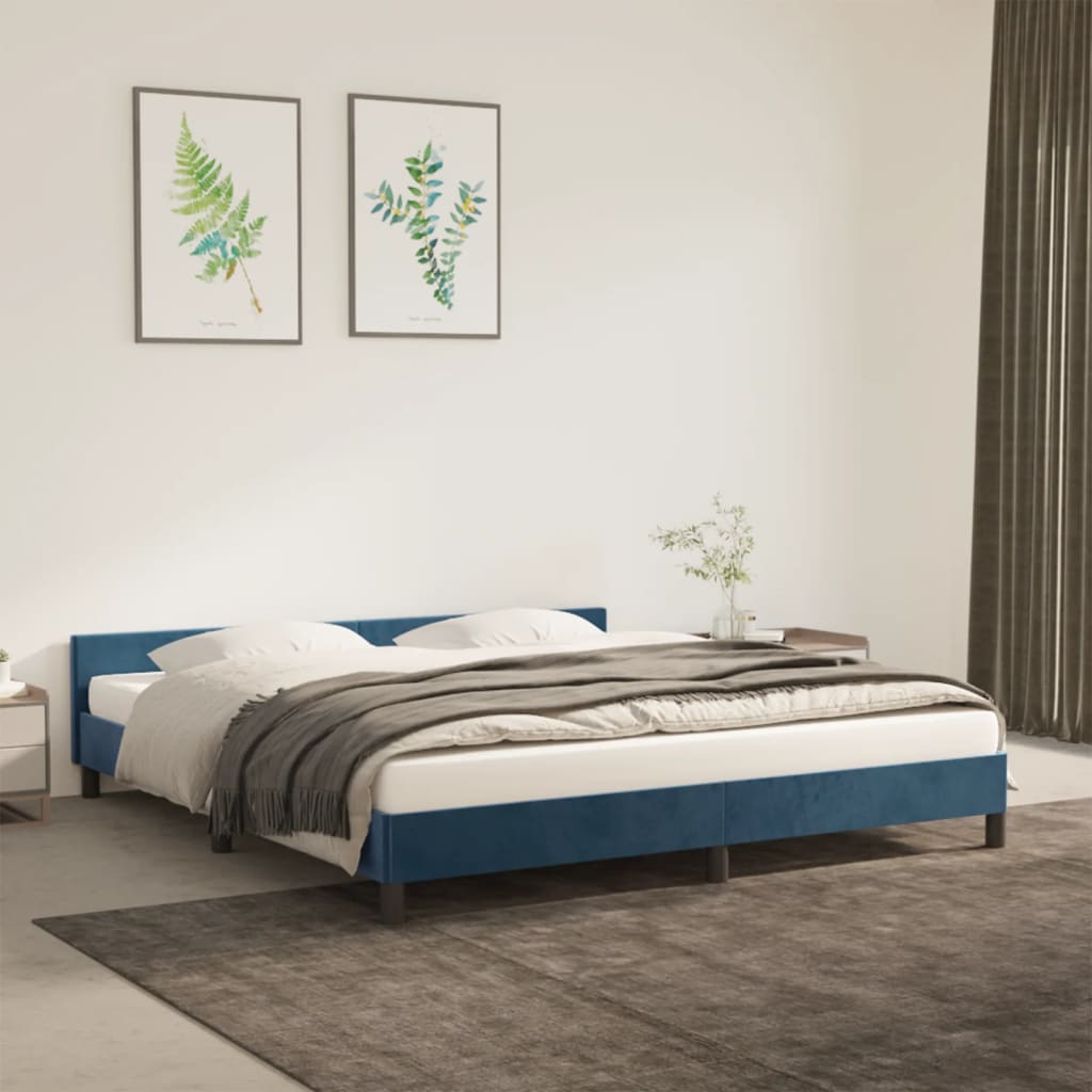 Cadru de pat cu tăblie, albastru închis, 180x200 cm, catifea - Lando