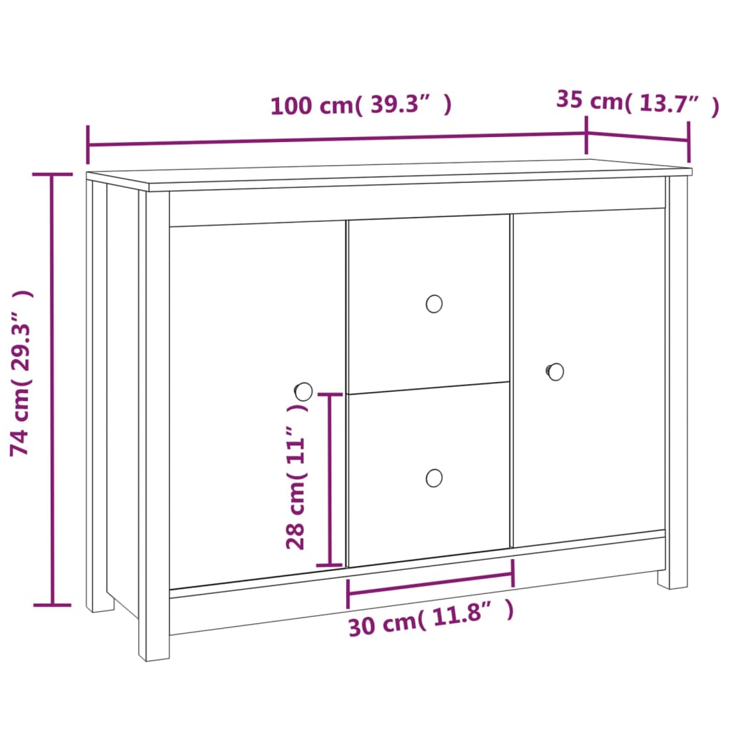 Servantă, alb, 100x35x74 cm, lemn masiv de pin Lando - Lando