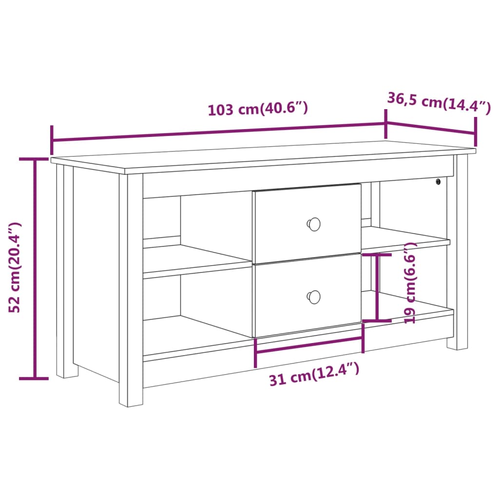 Comodă TV, alb, 103x36,5x52 cm, lemn masiv de pin Lando - Lando