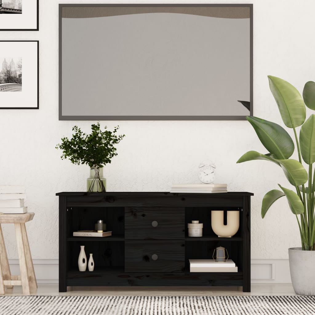 Comodă TV, negru, 103x36,5x52 cm, lemn masiv de pin Lando - Lando