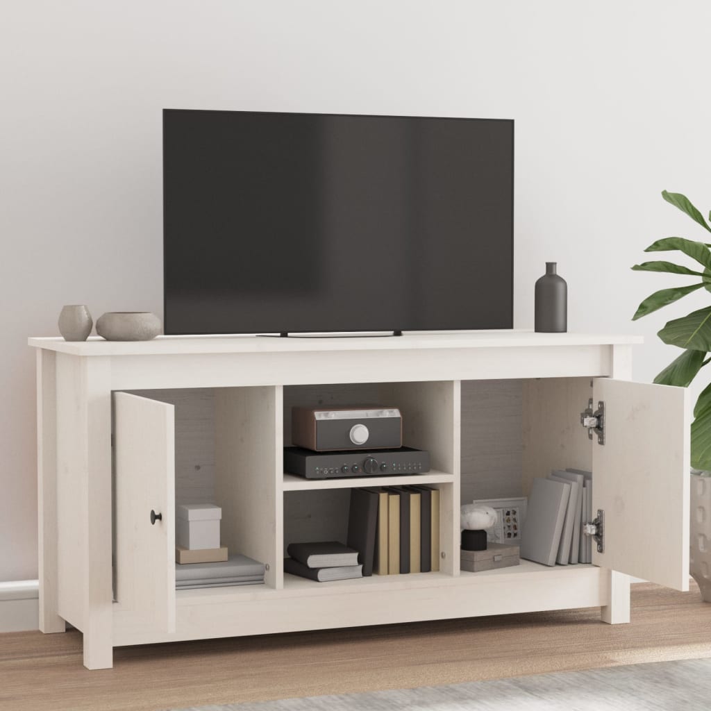 Comodă TV, alb, 103x36,5x52 cm, lemn masiv de pin Lando - Lando