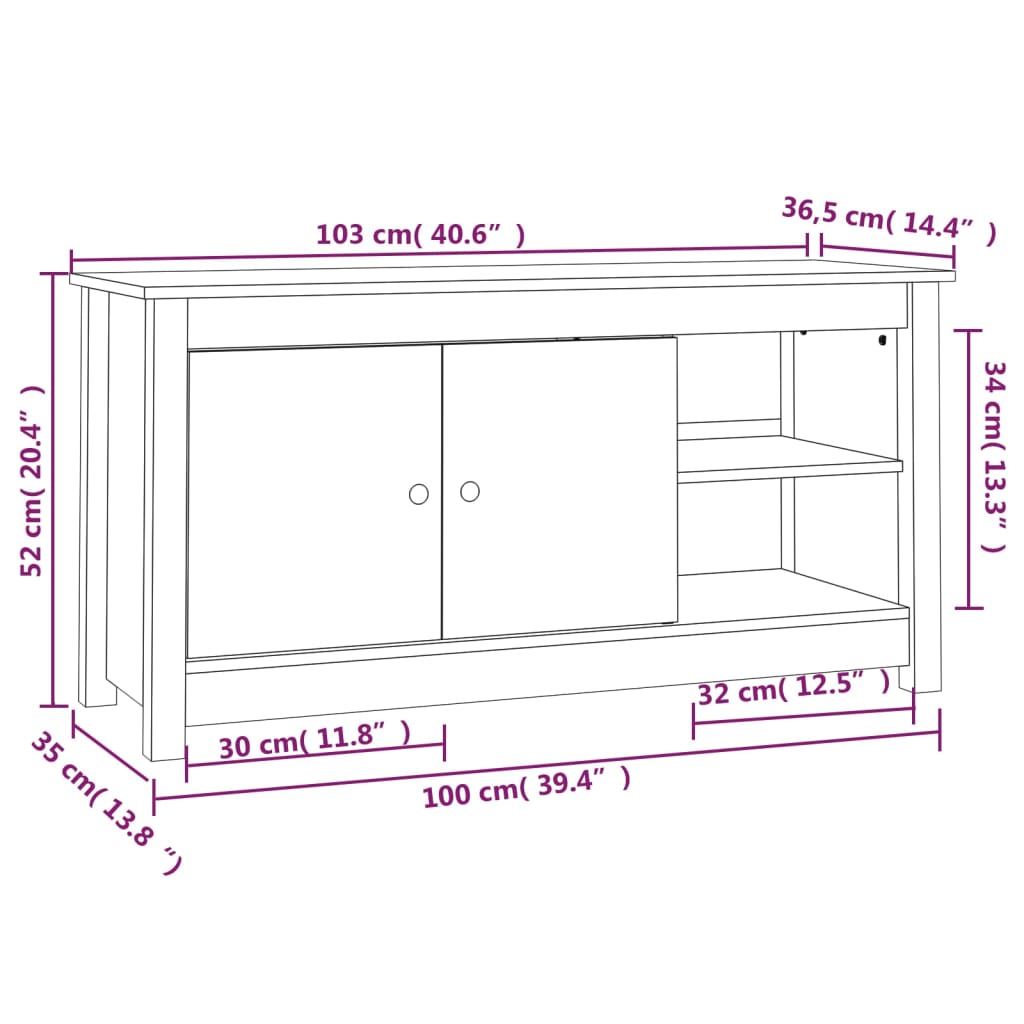 Comodă TV, gri, 103x36,5x52 cm, lemn masiv de pin Lando - Lando