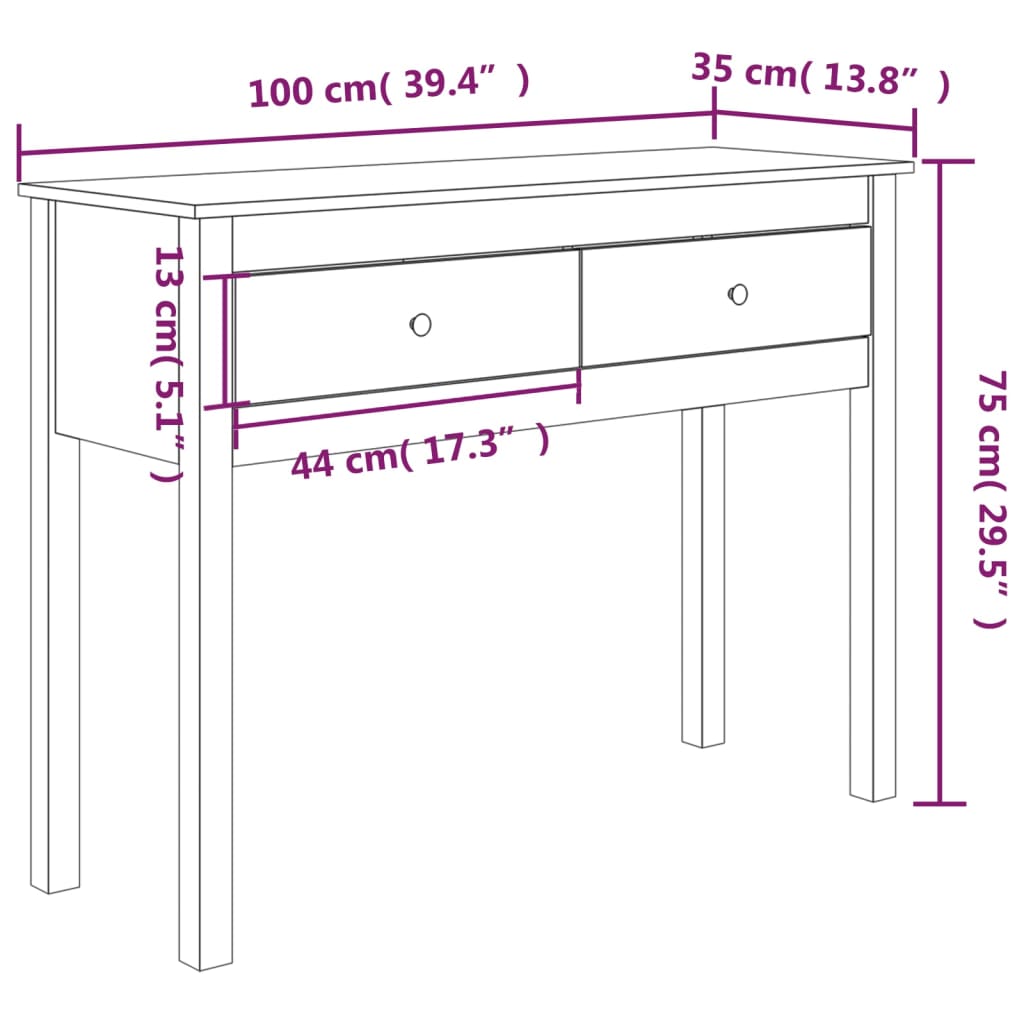 Masă consolă, gri, 100x35x75 cm, lemn masiv de pin Lando - Lando