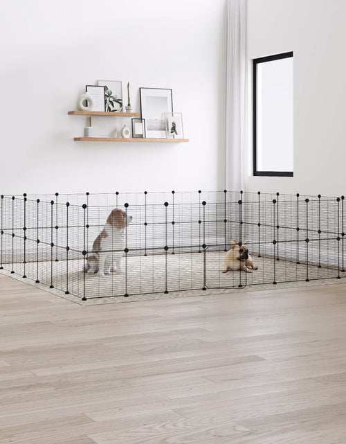 Încărcați imaginea în vizualizatorul Galerie, Cușcă animale de companie cu ușă 60 panouri negru 35x35 cm oțel - Lando
