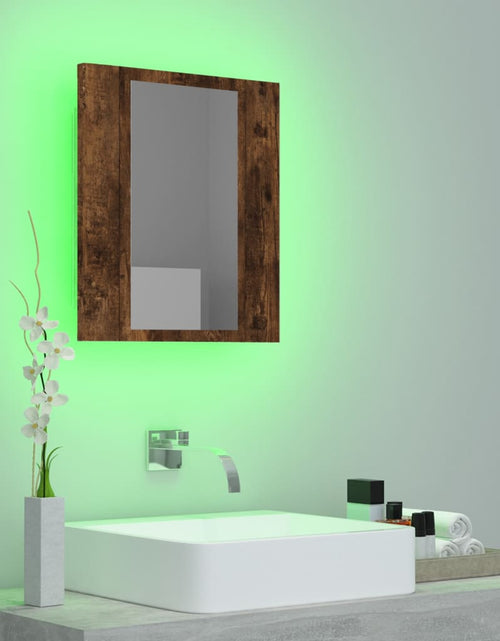 Загрузите изображение в средство просмотра галереи, Dulap cu oglindă de baie LED, stejar fumuriu, 40x12x45 cm, lemn Lando - Lando
