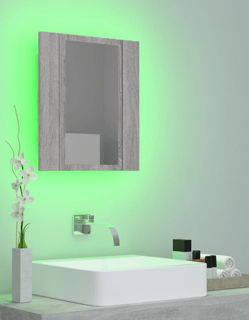 Încărcați imaginea în vizualizatorul Galerie, Dulap cu oglindă cu LED de baie, gri sonoma, 40x12x45 cm, lemn Lando - Lando
