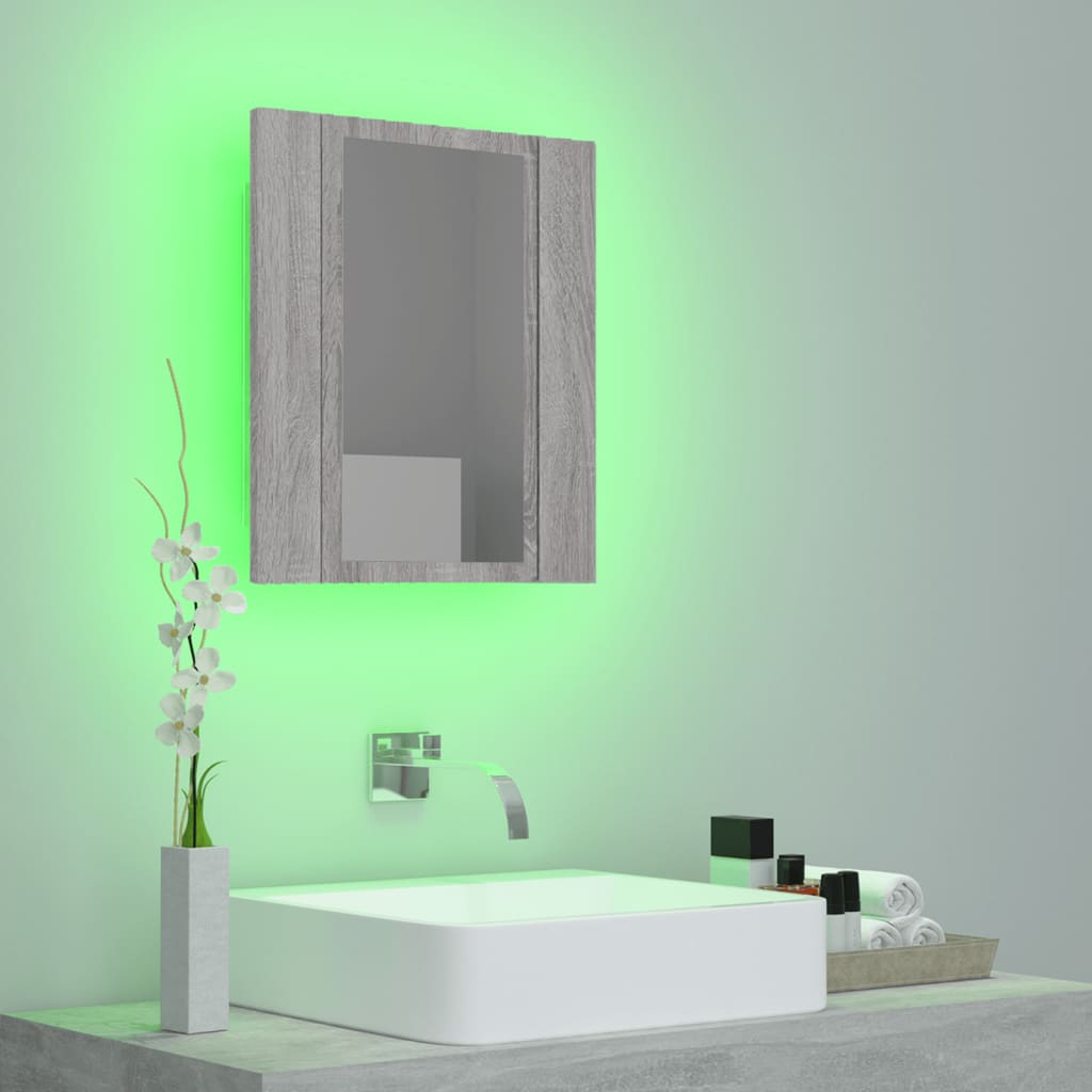Dulap cu oglindă cu LED de baie, gri sonoma, 40x12x45 cm, lemn Lando - Lando