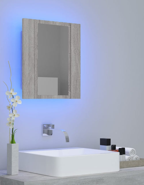 Încărcați imaginea în vizualizatorul Galerie, Dulap cu oglindă cu LED de baie, gri sonoma, 40x12x45 cm, lemn Lando - Lando

