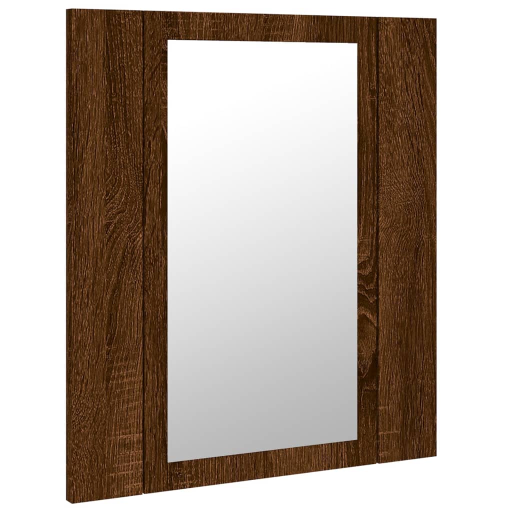 Dulap cu oglindă de baie LED, stejar maro, 40x12x45 cm, lemn Lando - Lando